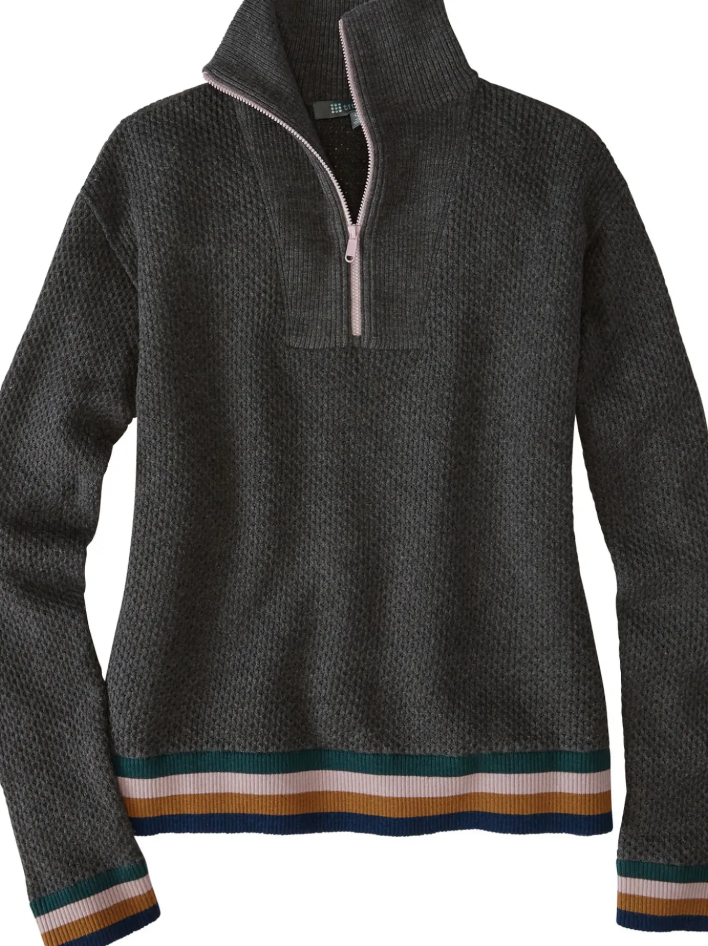Title Nine Woolicious Waffle 1/4 Zip Sweater - Stripe>Women Long Sleeve Tops