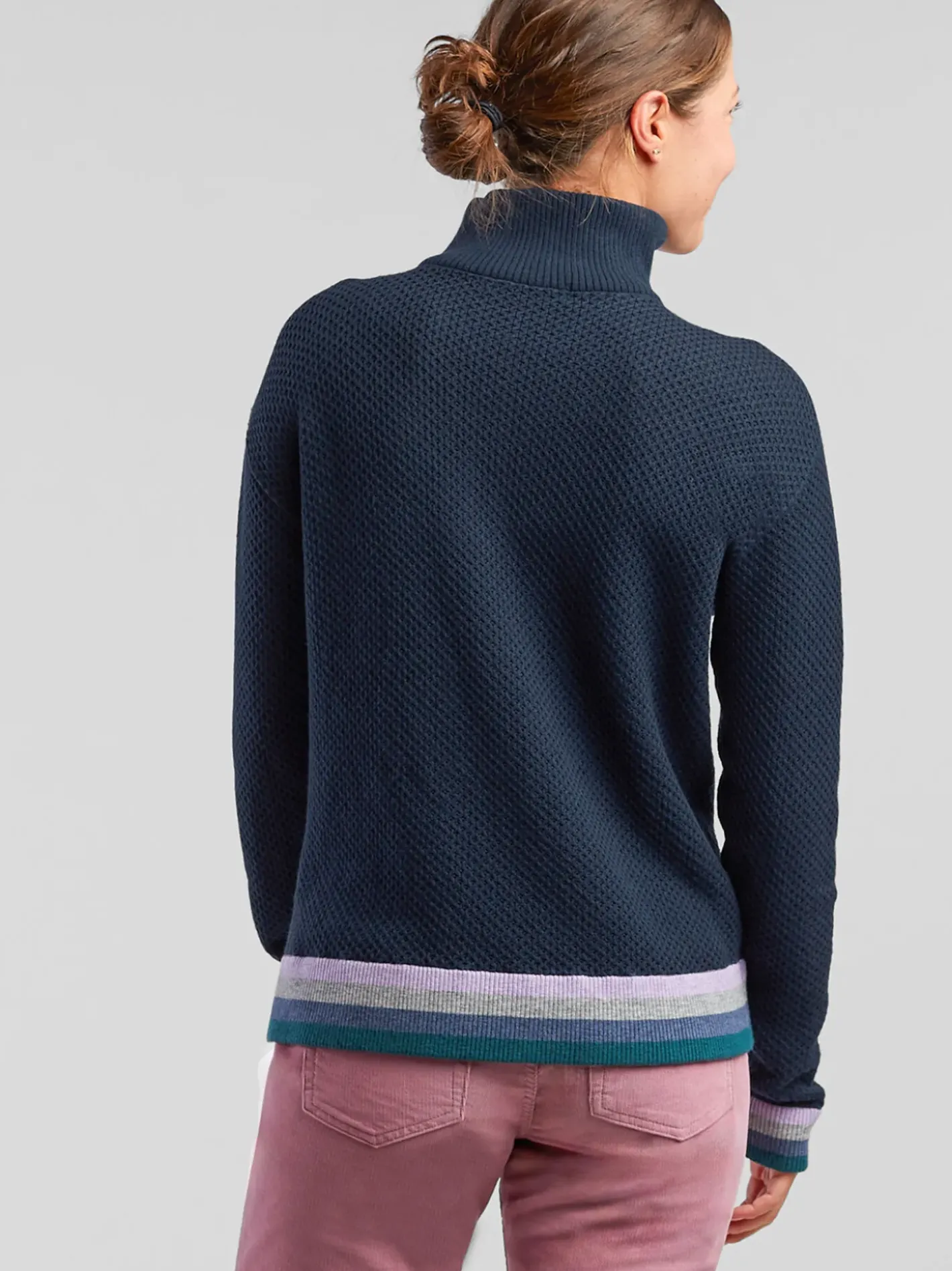 Title Nine Woolicious Waffle 1/4 Zip Sweater - Stripe>Women Long Sleeve Tops